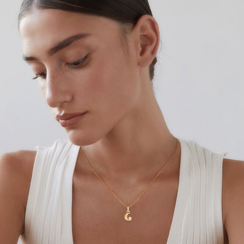 Lab Grown Diamond 1/12ctw. Mini Moon Pendant in 10k Yellow Gold image number null